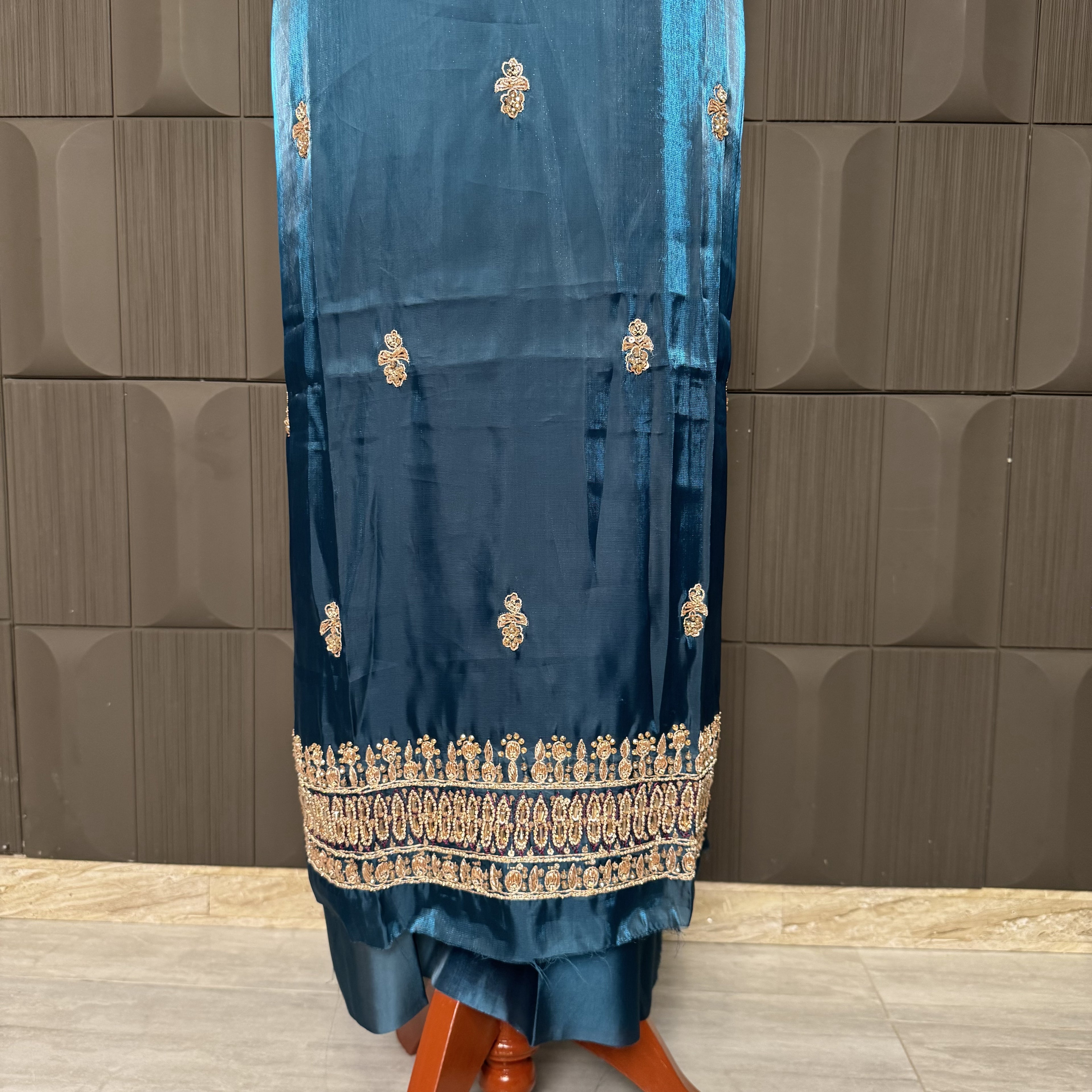 Party Wear Hand Work 4Pcs Unstitched Suit in Zinc - PW021