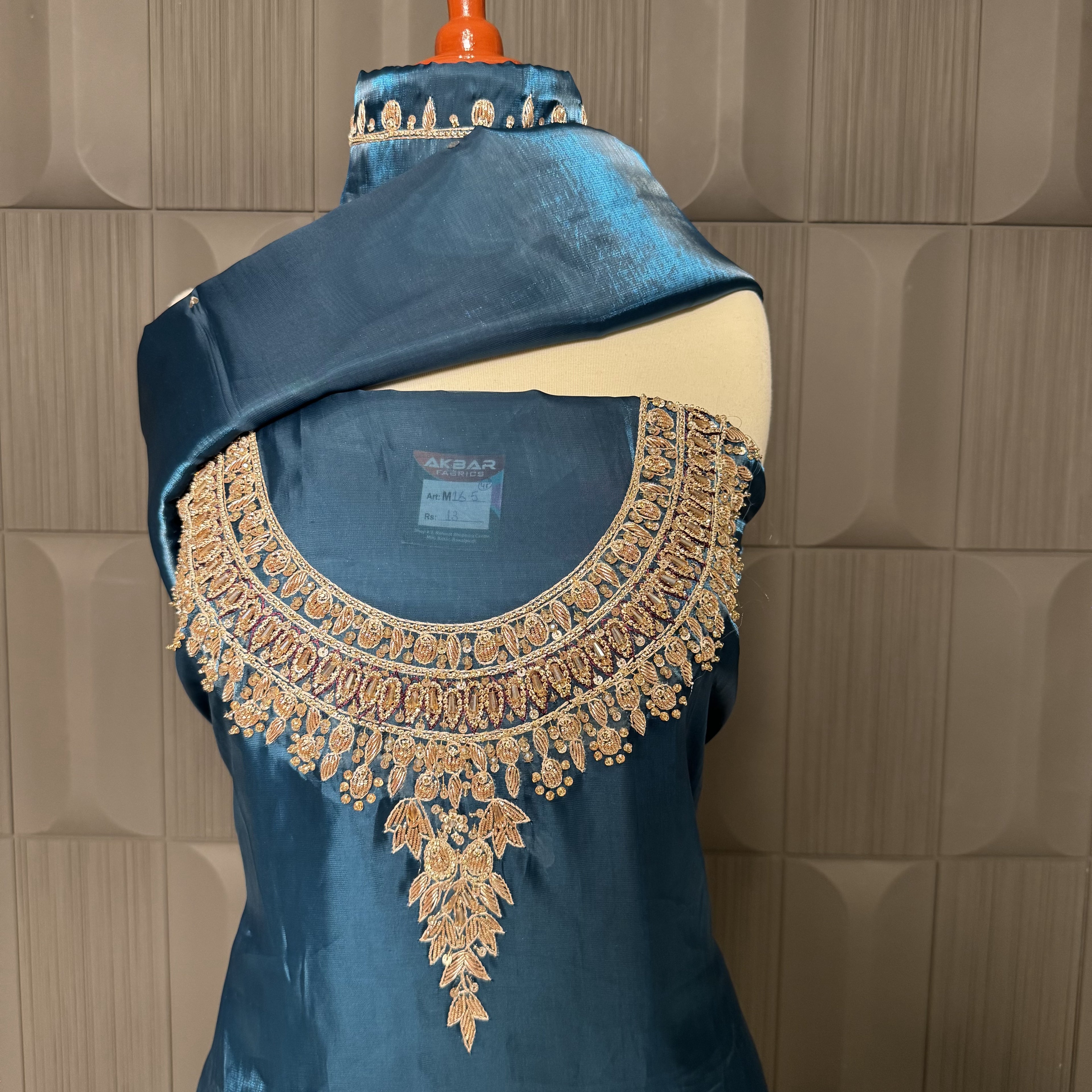 Party Wear Hand Work 4Pcs Unstitched Suit in Zinc - PW021