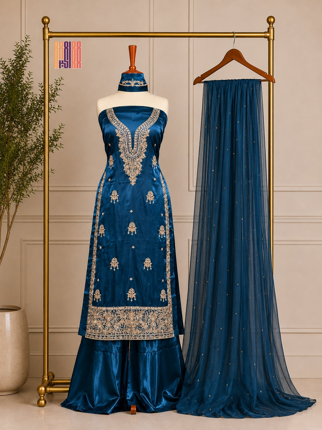 Party Wear Hand Work 4Pcs Unstitched Suit in Zinc – PW019