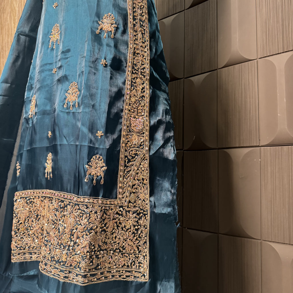 Party Wear Hand Work 4Pcs Unstitched Suit in Zinc – PW019