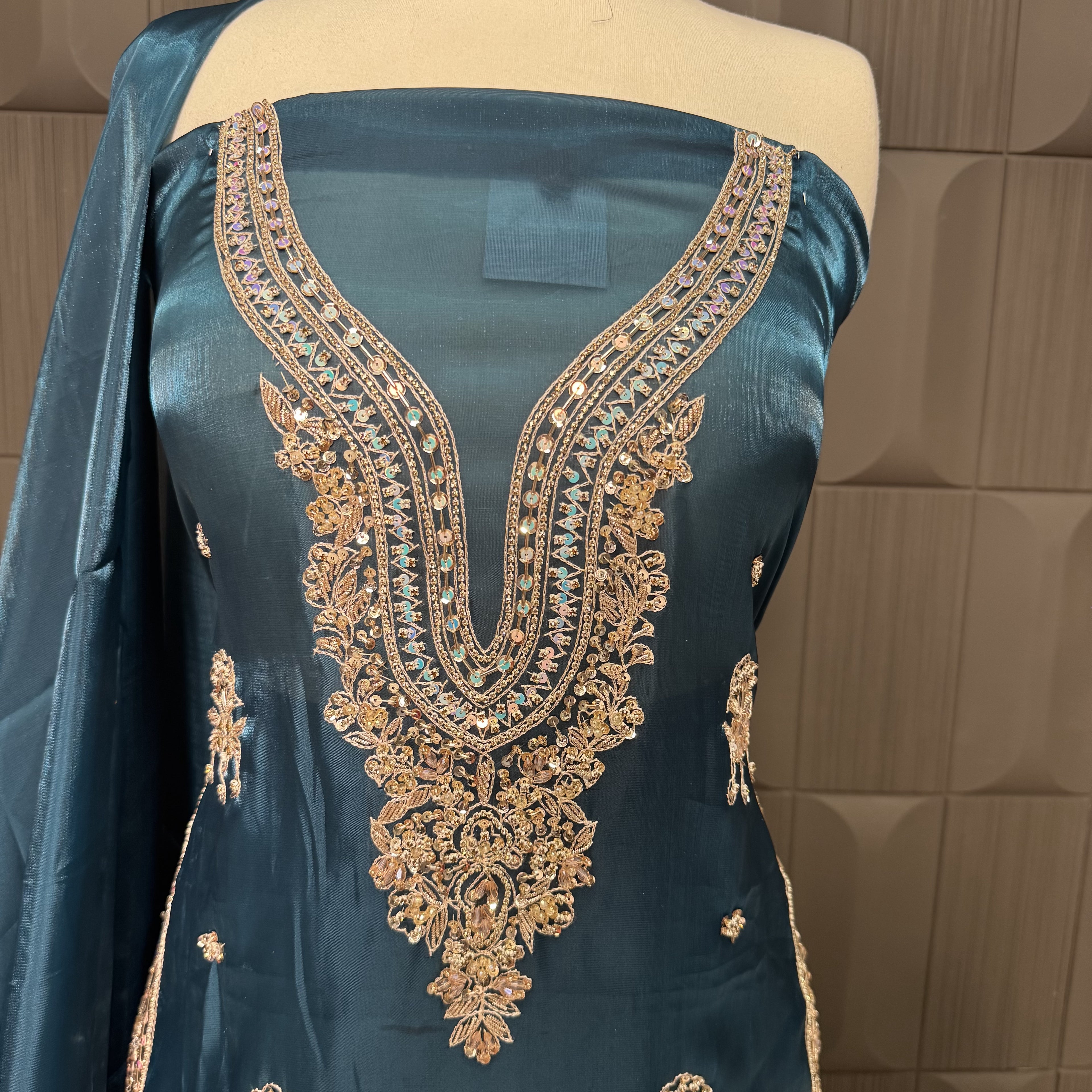 Party Wear Hand Work 4Pcs Unstitched Suit in Zinc – PW019