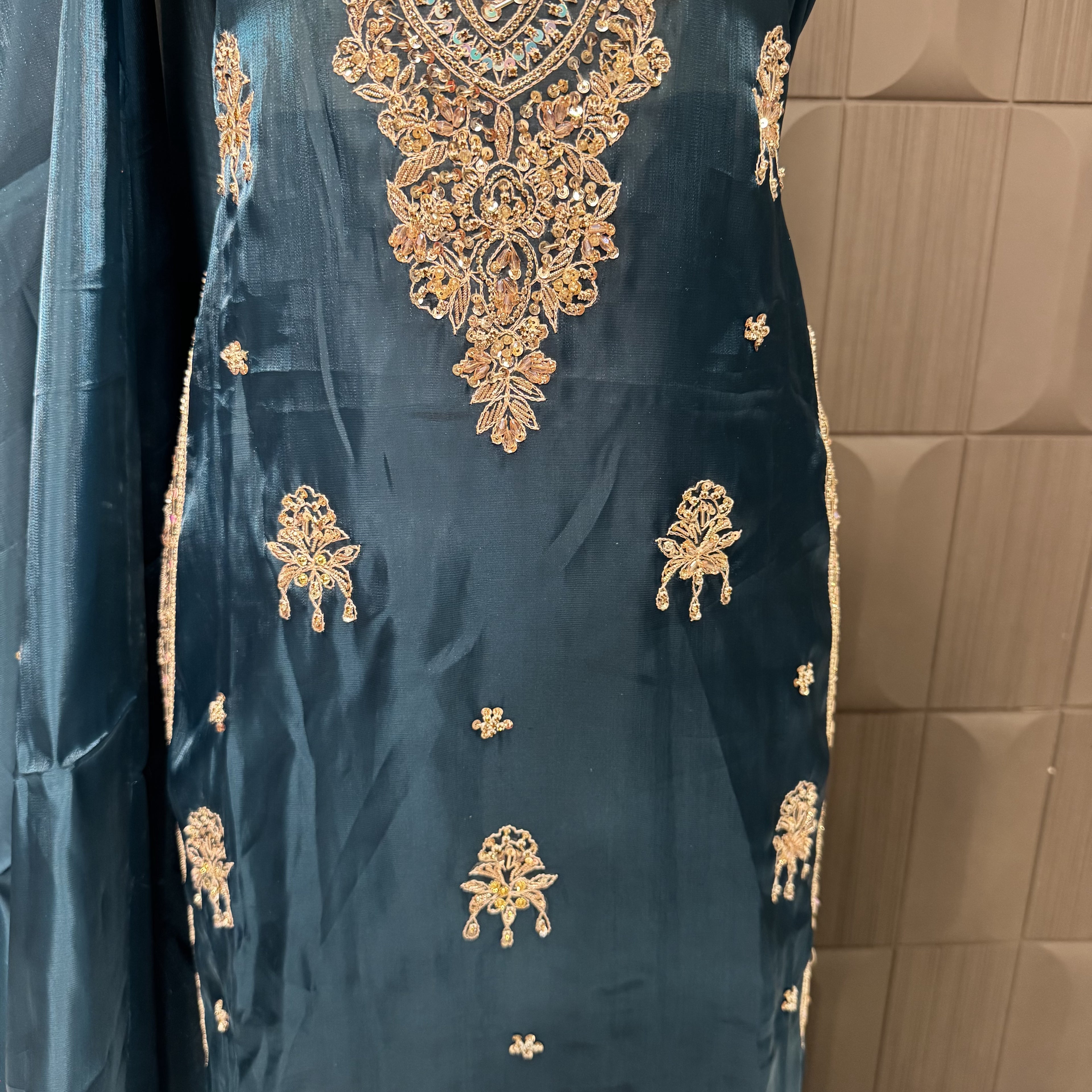Party Wear Hand Work 4Pcs Unstitched Suit in Zinc – PW019