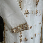Party wear dresses for women PW038 shirt  sleeves embroidery close up – hand work detail on white net garara Pakistani party wear
