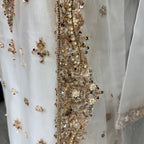 Party wear dresses pakistani brands PW038 shirt front close up – hand embroidery work on white net fabric Pakistan
