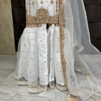 Party wear PW038 garara design view – white net garara with hand embroidery Pakistani party wear dress for women
