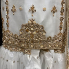 Party wear dresses for women PW038 shirt bottom embroidery close up – hand work detail on white net garara Pakistani party wear
