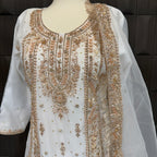 Party wear dresses in Pakistan PW039 shirt view – white organza tissue with hand embroidery front work garara nikah suit
