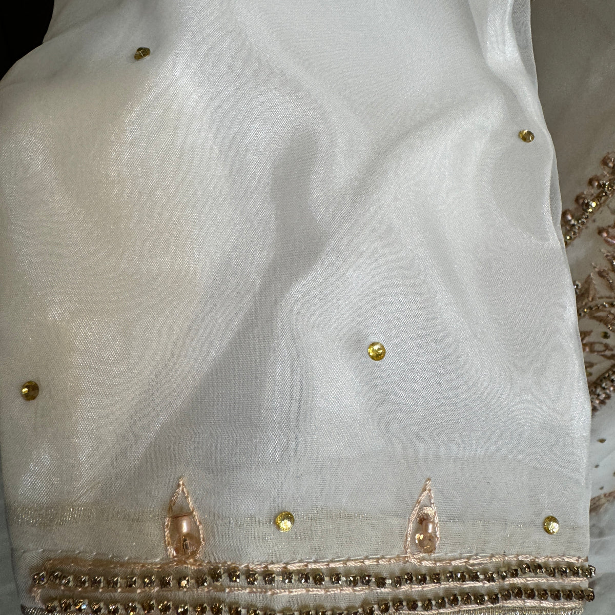 Party wear dresses in Pakistan PW039 garara close up – white organza tissue garara design hand embroidery nikah suit
