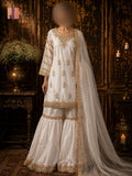 Party wear PW040 full view – white organza tissue hand embroidery garara design Pakistani party wear dress for women
