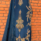 Party wear Pakistani brands PW035 dupatta – blue medium silk with pasted spray work Pakistani party wear dress
