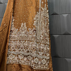 Party Wear Heavy Hand Work 4Pcs Unstitched Suit in Rust – PW011