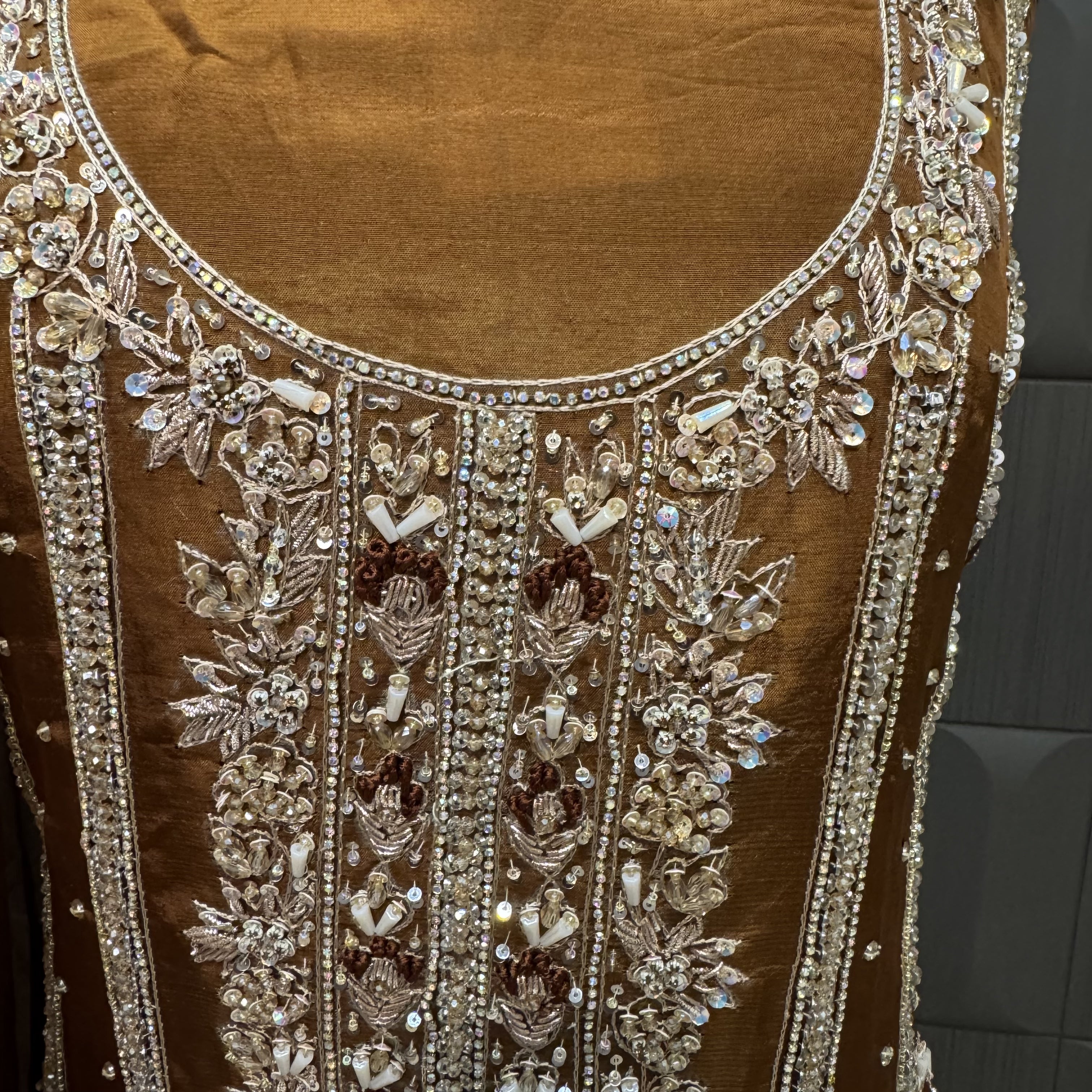 Party Wear Heavy Hand Work 4Pcs Unstitched Suit in Rust – PW011