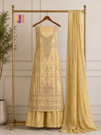 Party Wear Heavy Hand Work 4Pcs Unstitched Suit in Skin Gold – PW013
