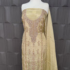 Party Wear Heavy Hand Work 4Pcs Unstitched Suit in Skin Gold – PW013