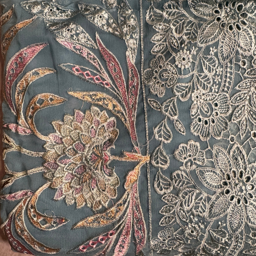 Party Wear Thread Embroidery Work 4pcs Unstitched Suit Crinkle Chiffon - PWT001
