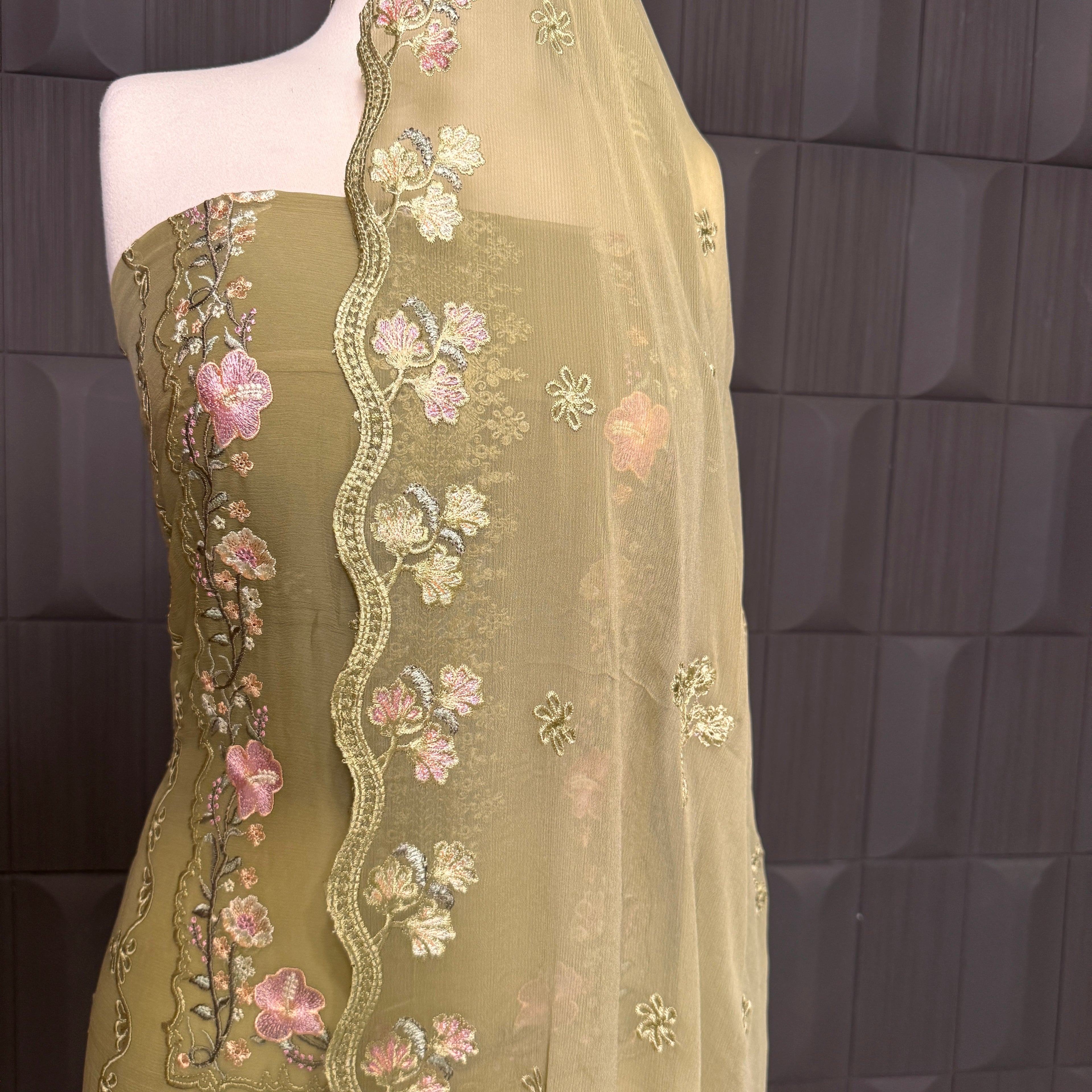Thread work dupatta suit PWT001 dupatta – crinkle chiffon with thread embroidery dupatta Pakistani party wear
