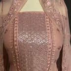 Thread work designs PWT002 shirt close up – embroidery thread work detail on crinkle chiffon fabric
