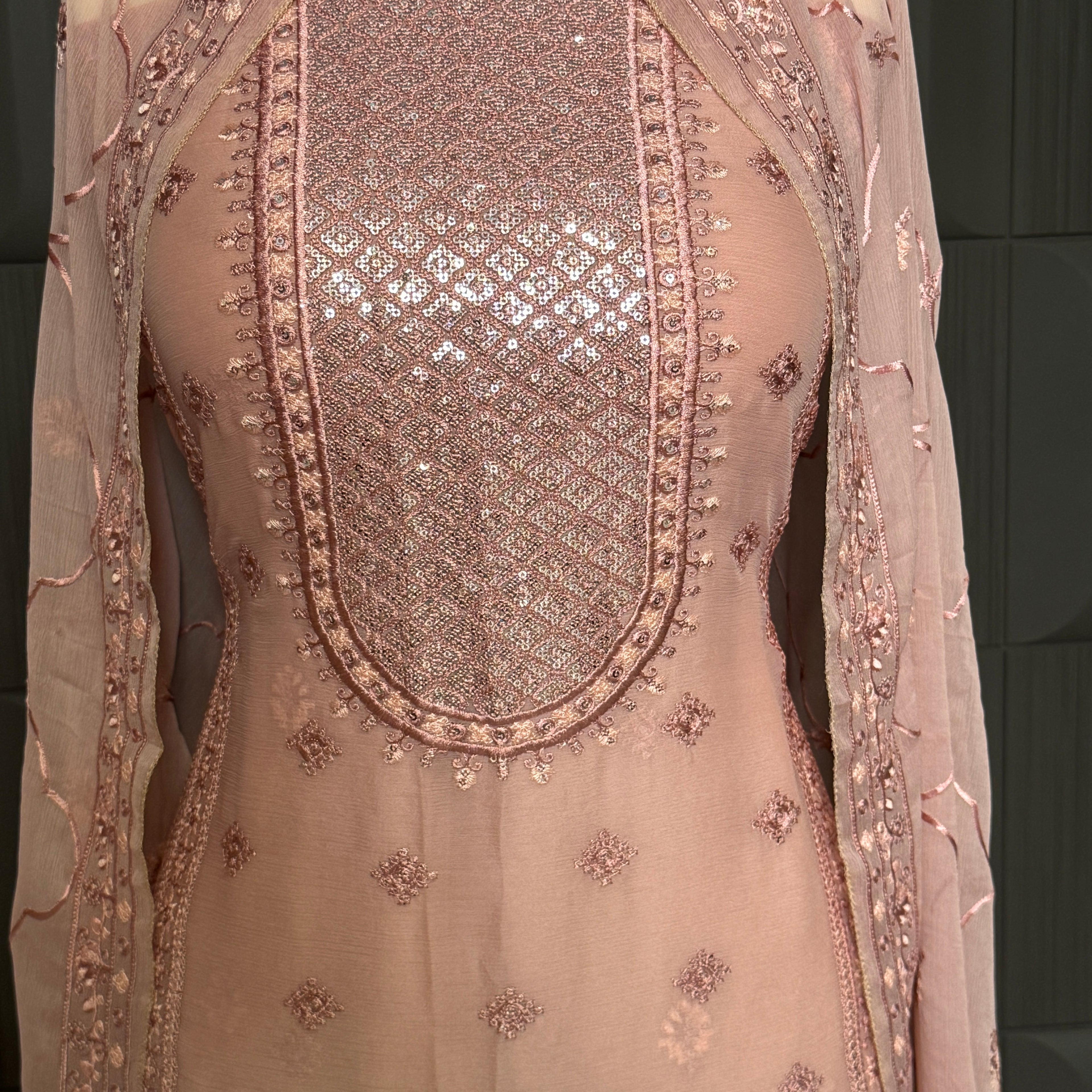 Thread work dresses PWT002 shirt view – crinkle chiffon with embroidery thread work Pakistani thread work suit design
