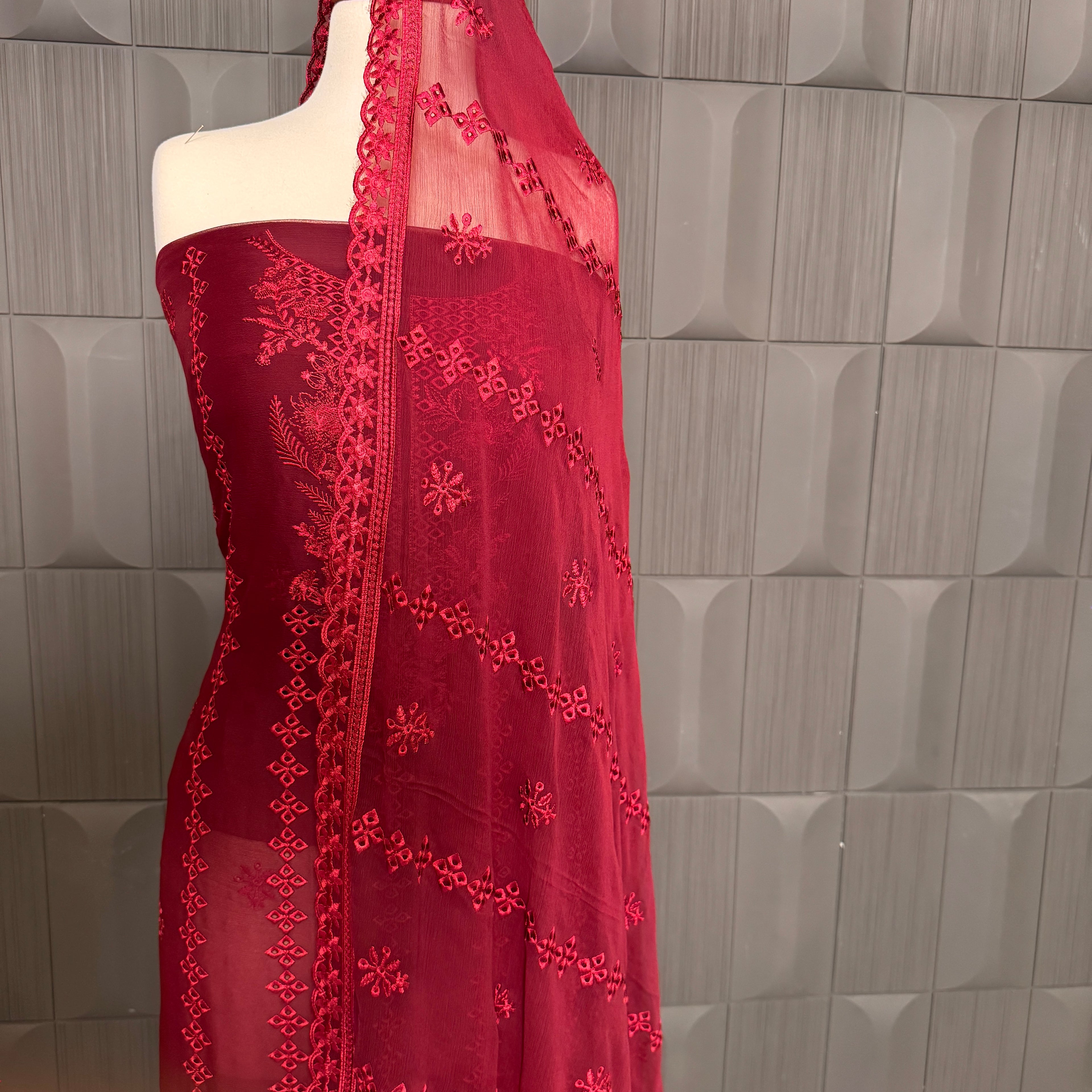 Thread work dupatta suit PWT003 dupatta – crinkle chiffon with thread embroidery dupatta Pakistani party wear
