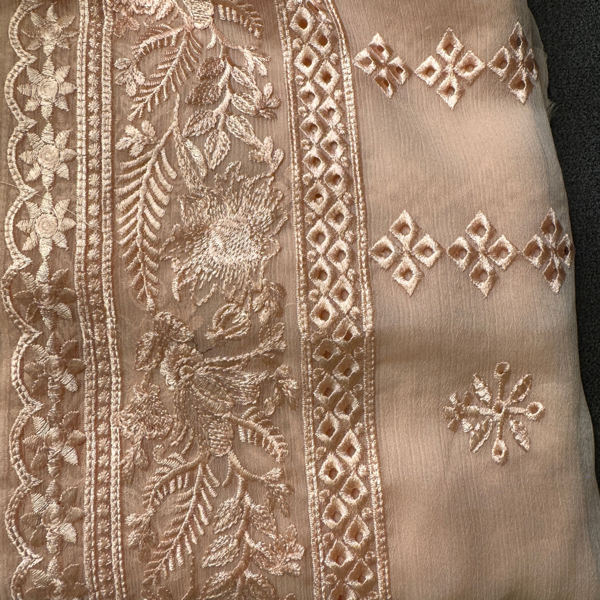 Thread work designs PWT003 skin – crinkle chiffon with embroidery thread work Pakistani thread work suit design
