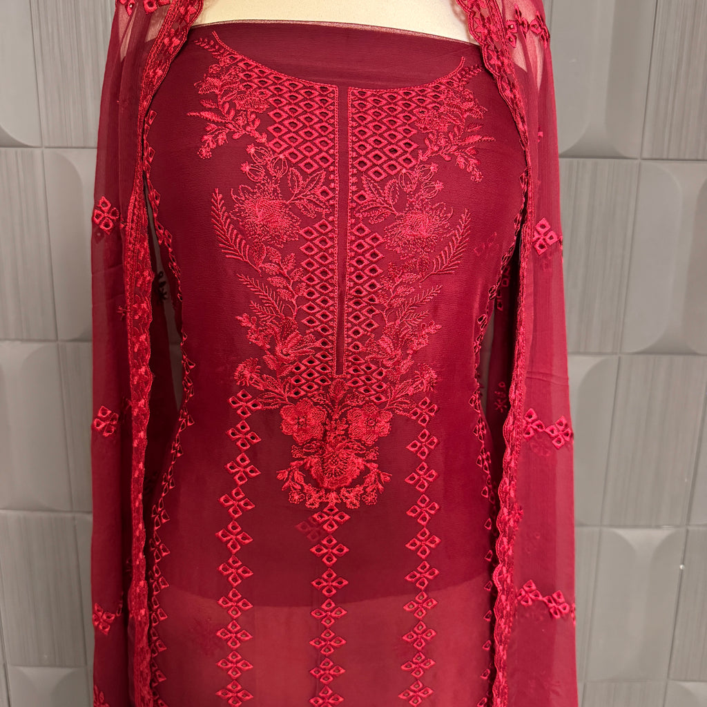 Thread work dresses PWT003 shirt view – crinkle chiffon with embroidery thread work Pakistani thread work suit design
