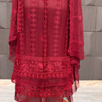 Thread work designs PWT003 shirt daman close up – embroidery thread work detail on crinkle chiffon fabric
