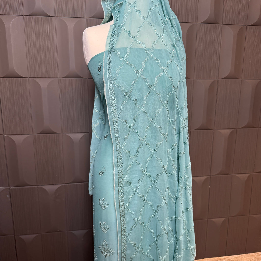 Thread work dupatta suit PWT004 dupatta – crinkle chiffon with thread embroidery dupatta Pakistani party wear
