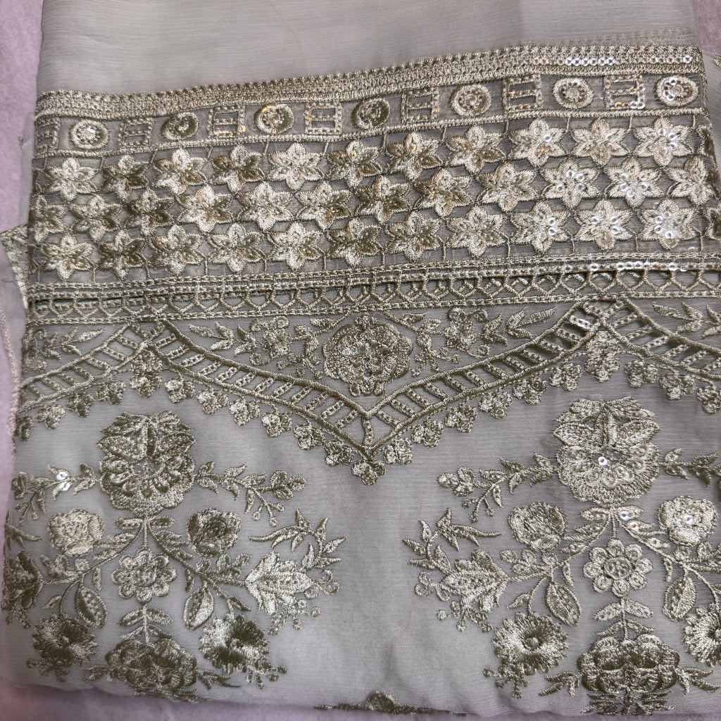 Thread work dress for women PWT004 light grey – crinkle chiffon with embroidery thread work and grip fabric inner Pakistan
