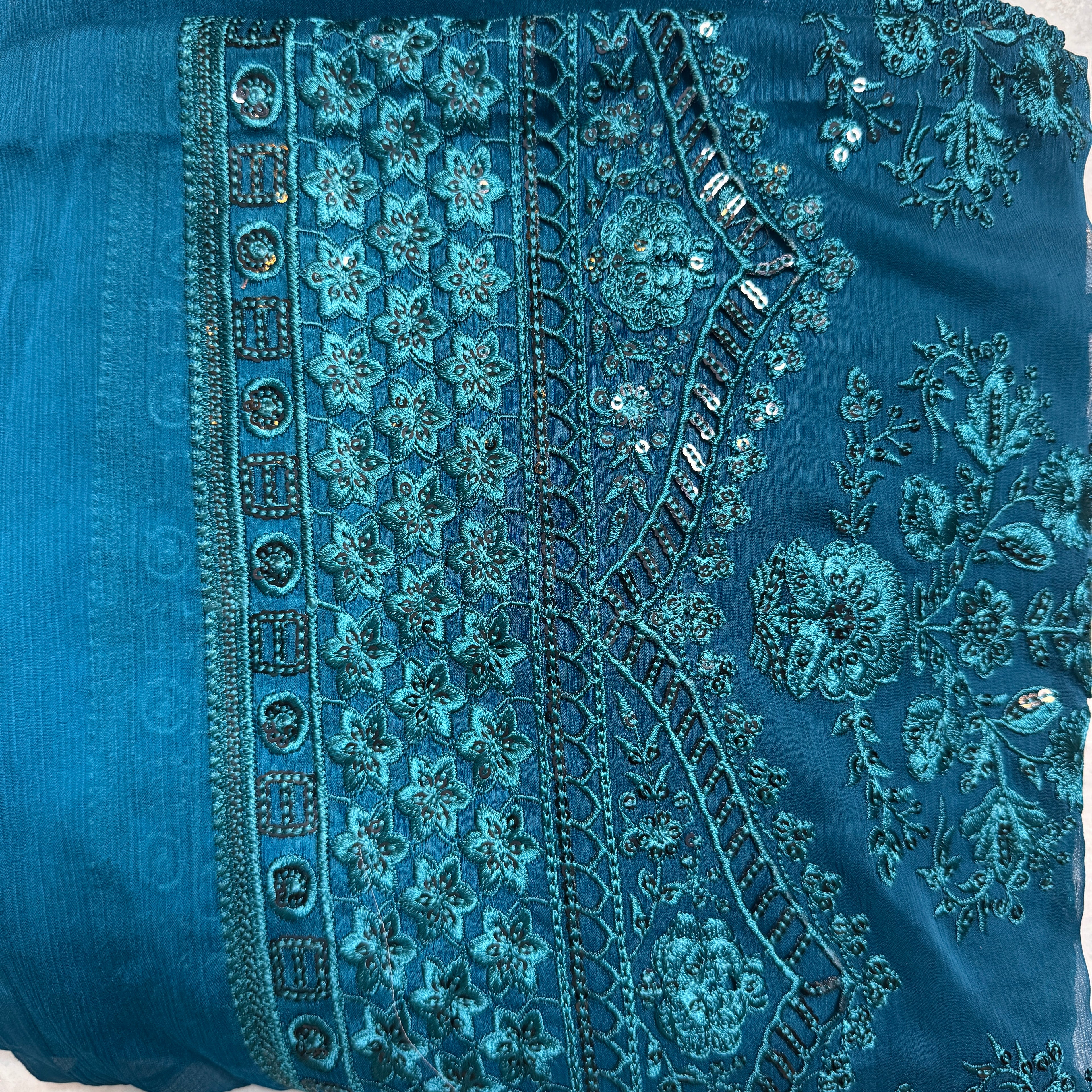 Thread work embroidery suit PWT004 zinc – crinkle chiffon with embroidery thread work and grip fabric inner Pakistan
