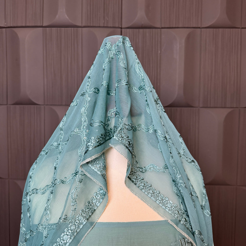 Thread work dupatta suit PWT004 dupatta – crinkle chiffon with thread embroidery dupatta Pakistani party wear
