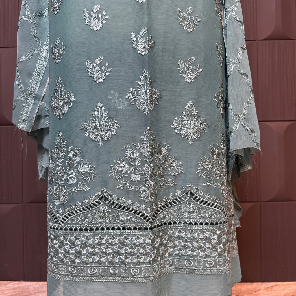 Thread work dresses PWT004 shirt daman view – crinkle chiffon with embroidery thread work Pakistani thread work suit design
