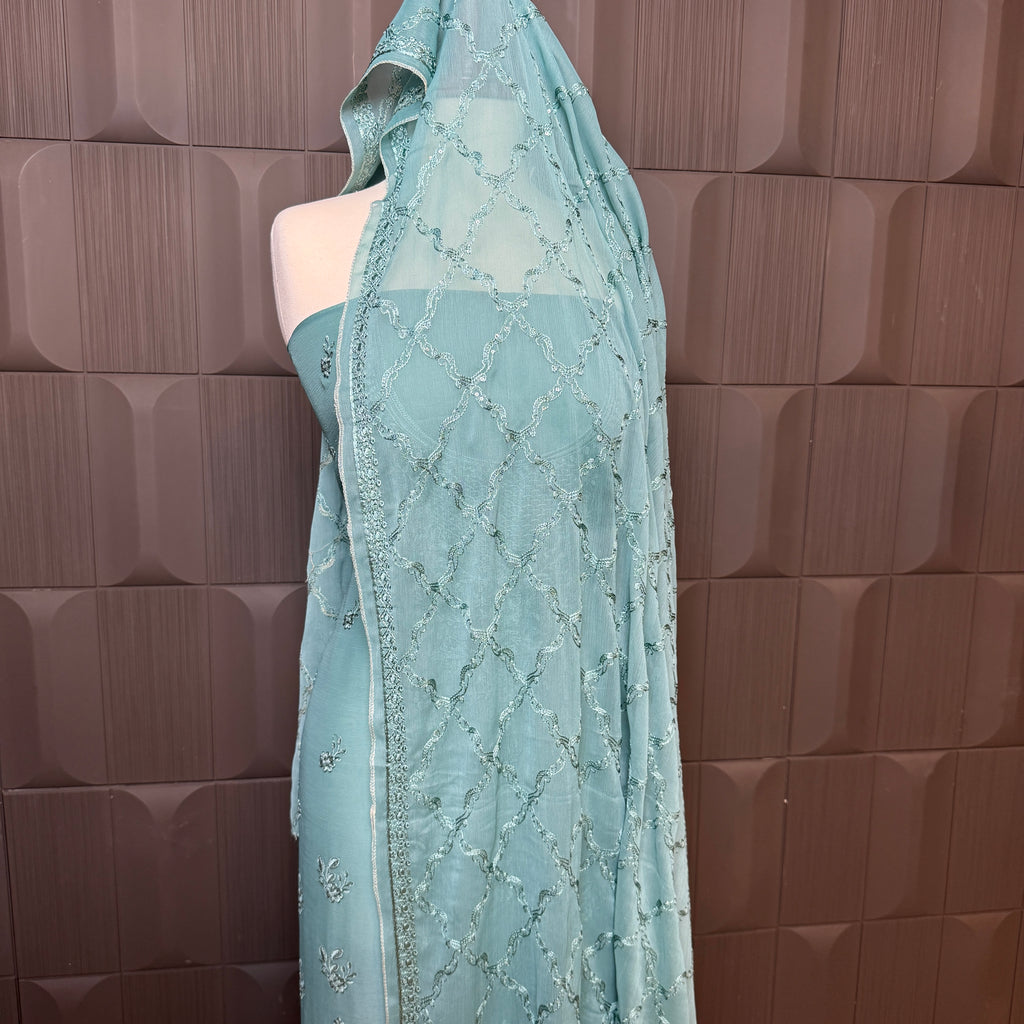 Thread work dupatta suit PWT004 dupatta – crinkle chiffon with thread embroidery dupatta Pakistani party wear
