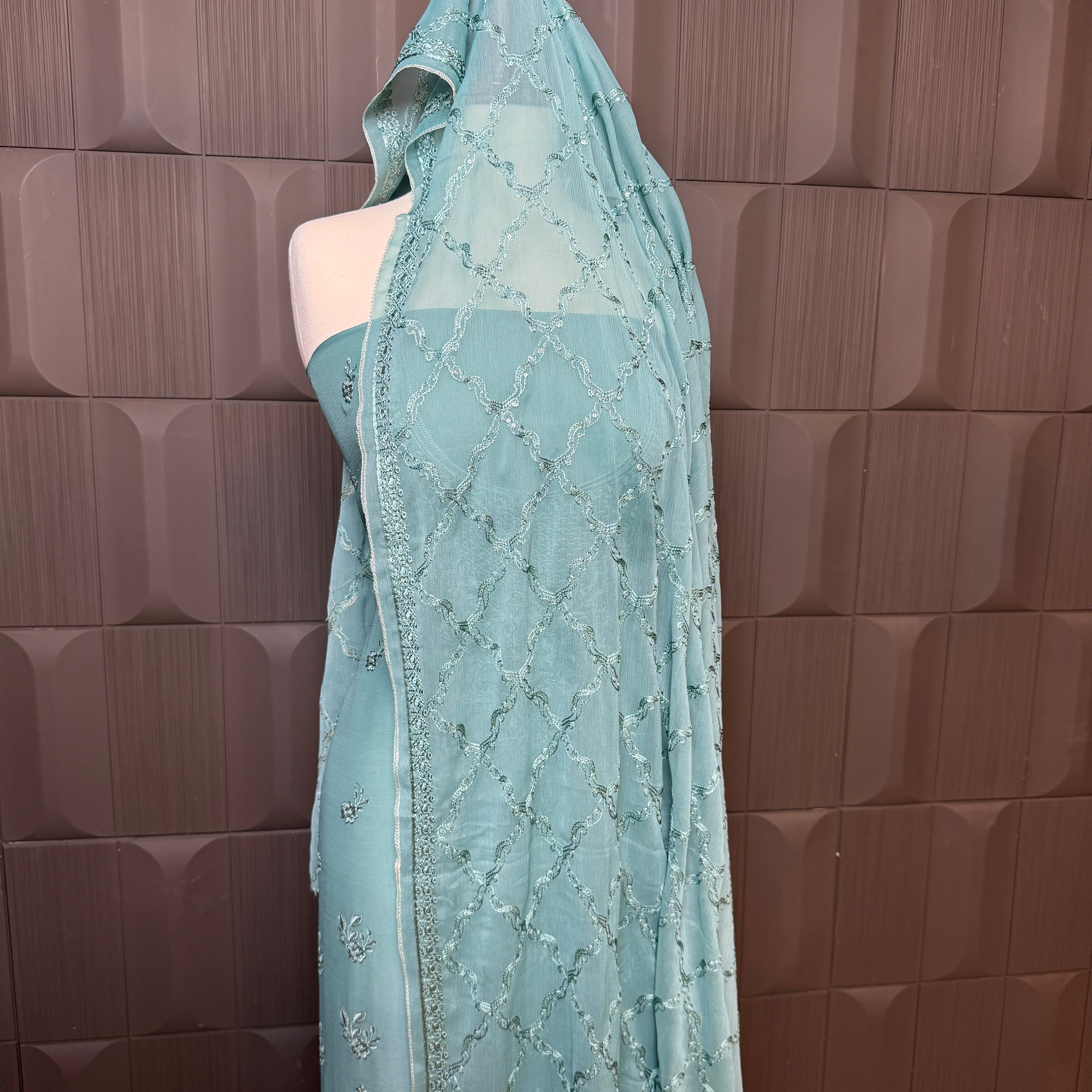 Thread work dupatta suit PWT004 dupatta – crinkle chiffon with thread embroidery dupatta Pakistani party wear
