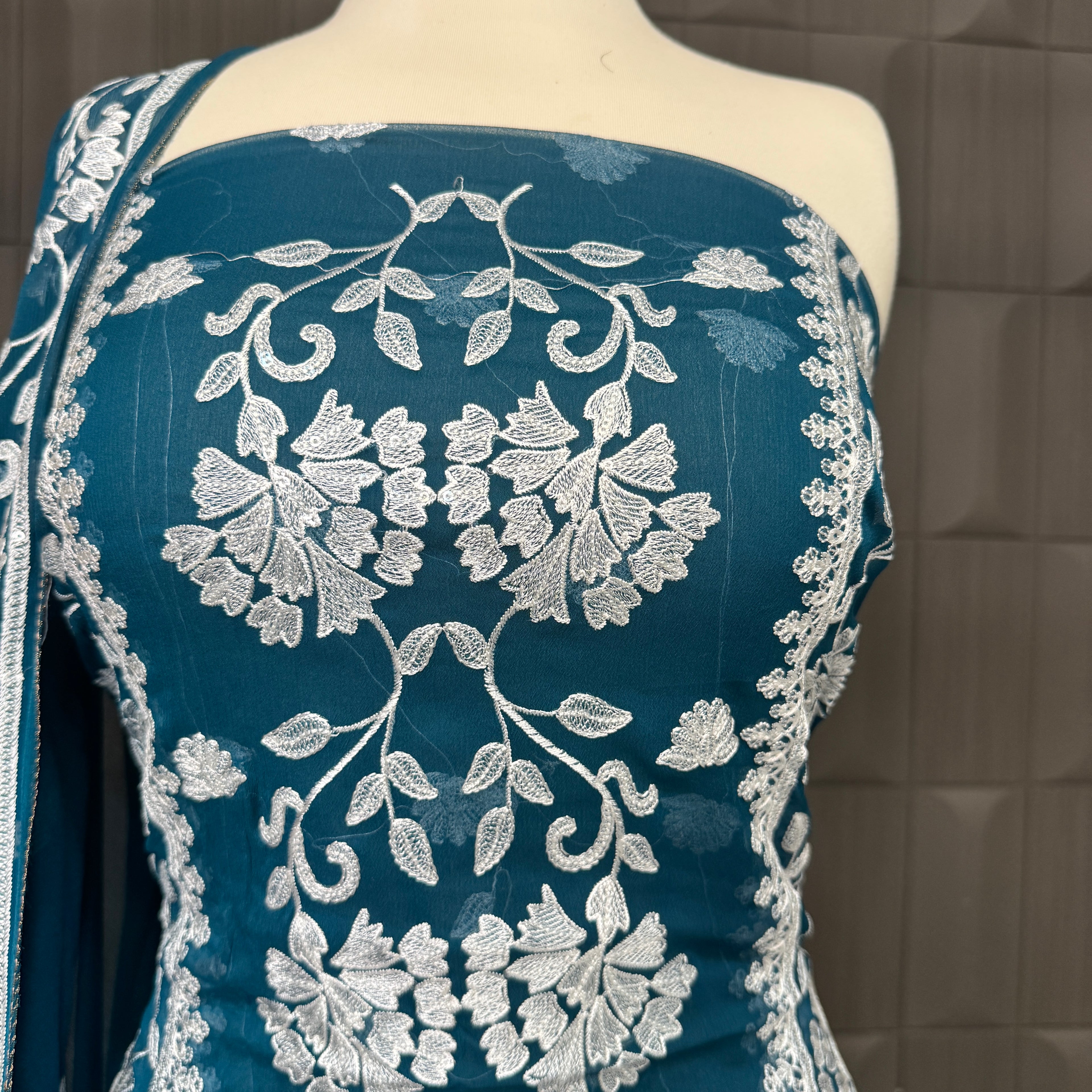 Thread work dresses PWT007 shirt view – crinkle chiffon with embroidery thread work Pakistani thread work suit design
