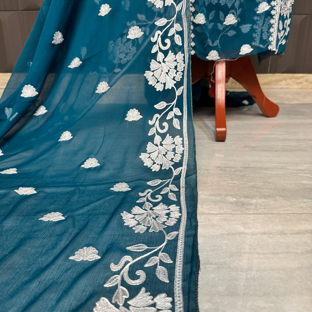 Thread work dupatta suit PWT007 dupatta – crinkle chiffon with thread embroidery dupatta Pakistani party wear
