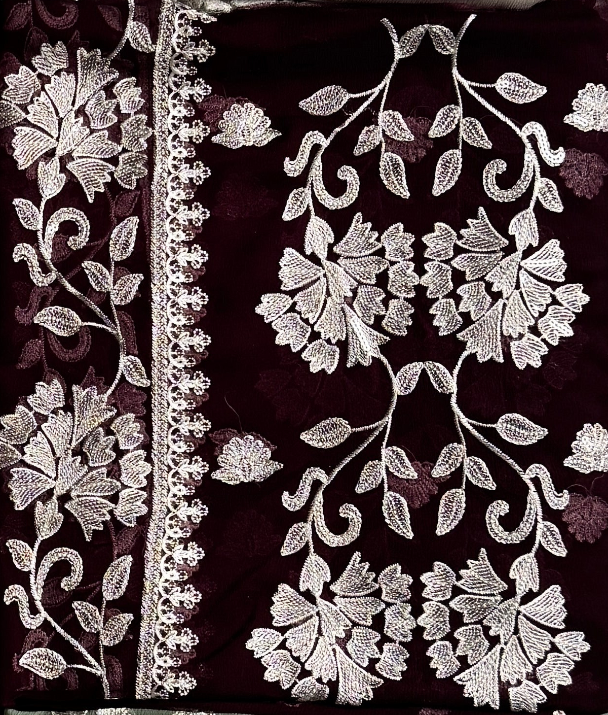Thread work dupatta suit PWT007 dark purple – crinkle chiffon with embroidery thread work Pakistani thread work dress for women

