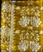 Thread work embroidery designs PWT007 golden – crinkle chiffon with embroidery thread work Pakistani thread work suit design
