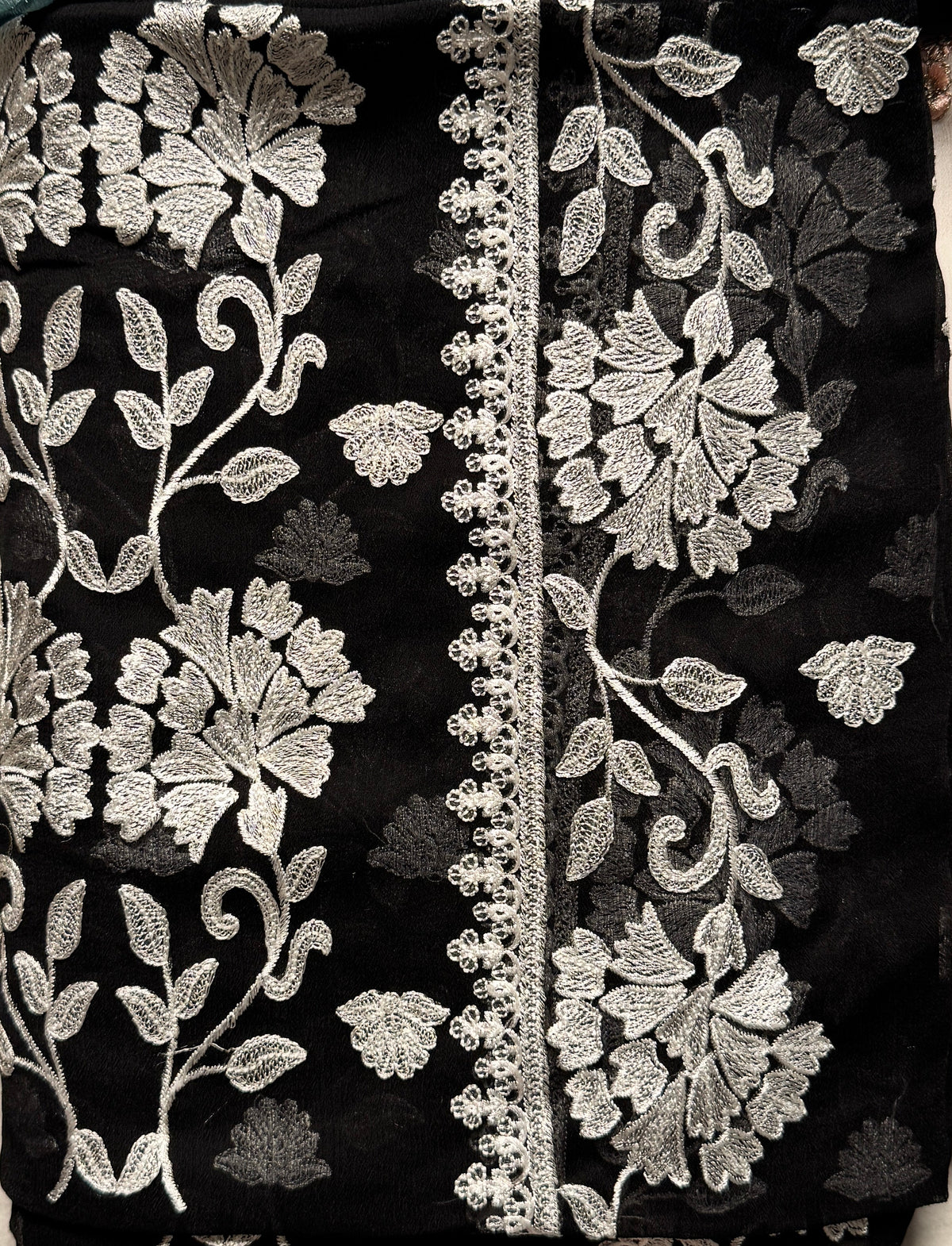 Thread work embroidery suit PWT007 black – crinkle chiffon with embroidery thread work and grip fabric inner Pakistan

