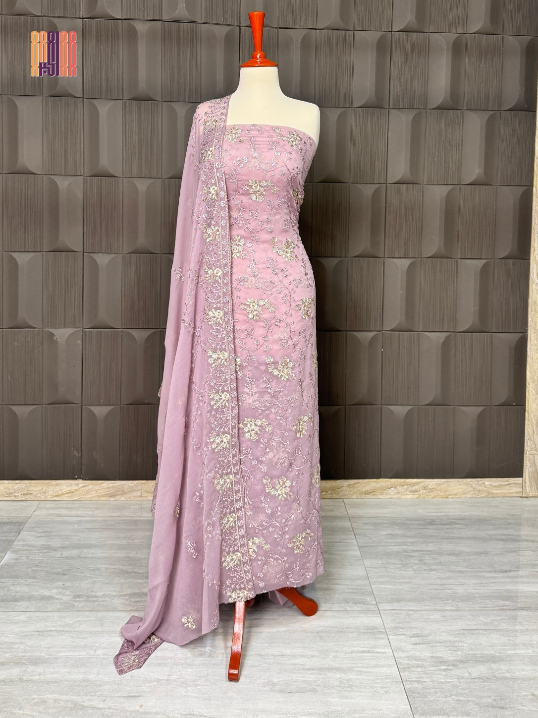 Thread work embroidery suit PWT008 full view – crinkle chiffon with embroidery thread work Pakistani thread work dress for women
