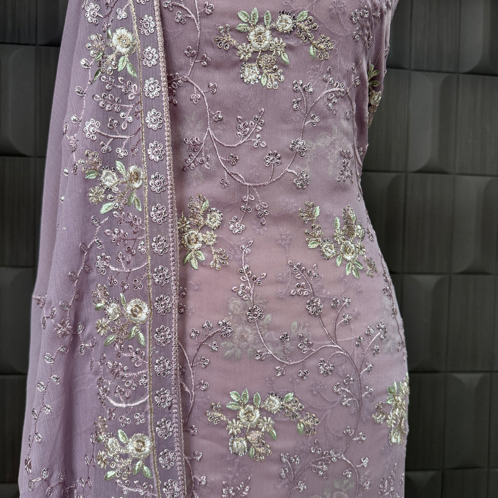 Thread work dress for women PWT008 trouser view – grip fabric trouser with crinkle chiffon thread work suit Pakistan
