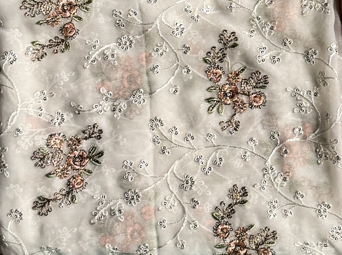 Thread work dupatta suit PWT008 off white – crinkle chiffon with embroidery thread work Pakistani thread work dress for women
