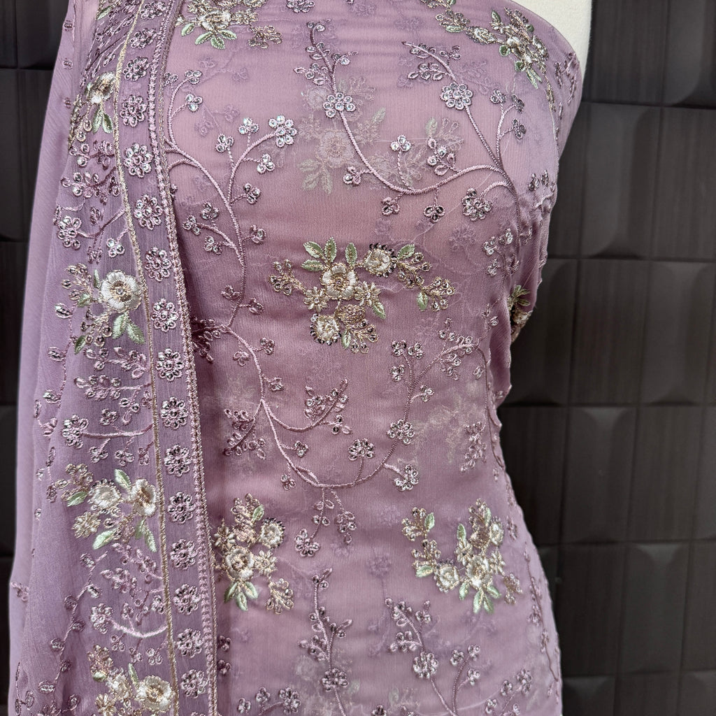 Thread work designs PWT008 shirt close up – embroidery thread work detail on crinkle chiffon fabric Pakistan
