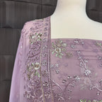 Thread work designs PWT008 shirt close up – embroidery thread work detail on crinkle chiffon fabric Pakistan
