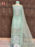 Thread work embroidery suit PWT005 full view – organza with embroidery thread work Pakistani thread work dress for women
