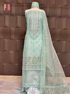 Thread work embroidery suit PWT005 full view – organza with embroidery thread work Pakistani thread work dress for women
