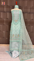 Thread work embroidery suit PWT005 full view – organza with embroidery thread work Pakistani thread work dress for women
