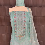 Thread work dresses PWT005 shirt front view – organza with embroidery thread work Pakistani thread work suit design
