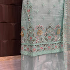 Thread work dress for women PWT005 trouser view – super katan trouser with organza thread work suit Pakistan
