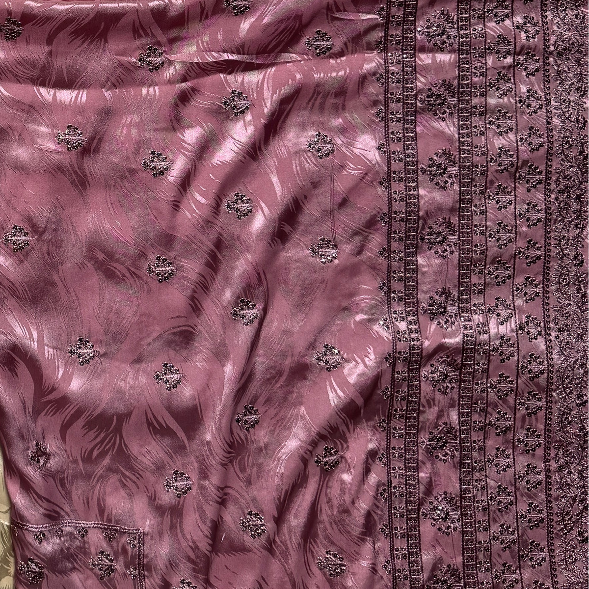 Thread work embroidery designs PWT006 pink – silk china patti with embroidery thread work Pakistani thread work suit design
