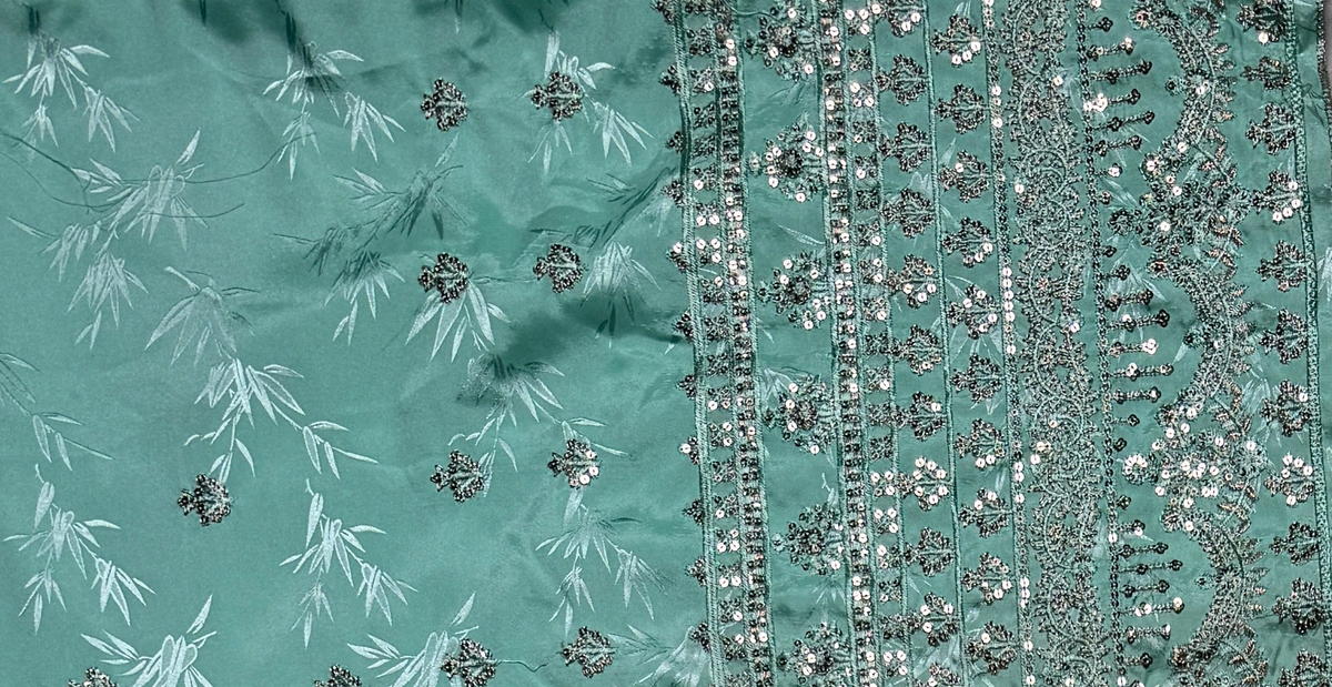 Thread work dress for women PWT006 ferozi – silk china patti with embroidery thread work and grip fabric inner Pakistan
